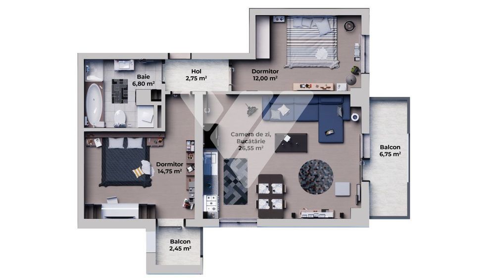 Apartament 3 camere decomandat 65 mp, etaj 1, parcare zona Vest Sibiu