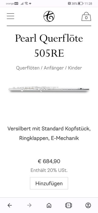 Flaut PEARL 505RE  pentru copii, în garantie