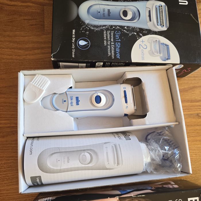 Aparat de ras/Epilator  electric pentru femei Braun Silk-Epil 3 în 1, albastru, set Nou