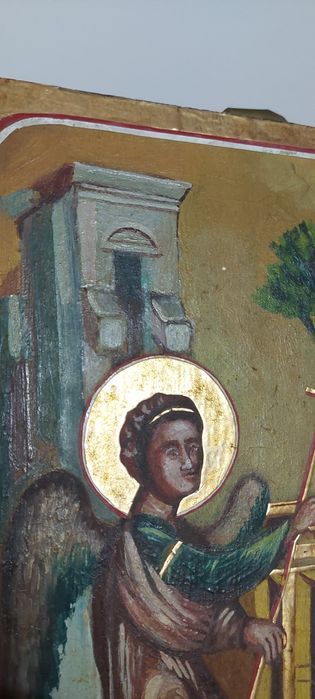 Icoana veche pictata manual pe lemn.