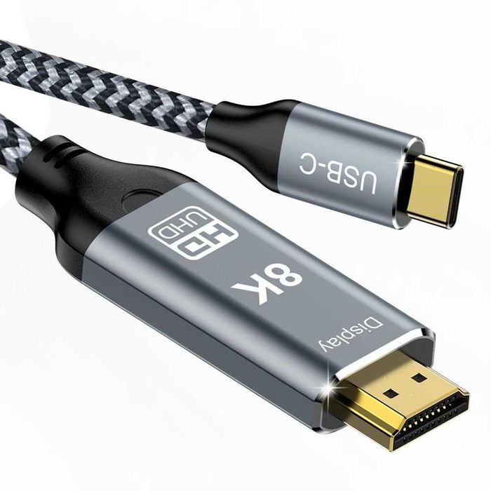 USB C към HDMI 2.1 кабел, 1,8 м, 8K/60Hz, Thunderbolt 3/4/5 към HDMI