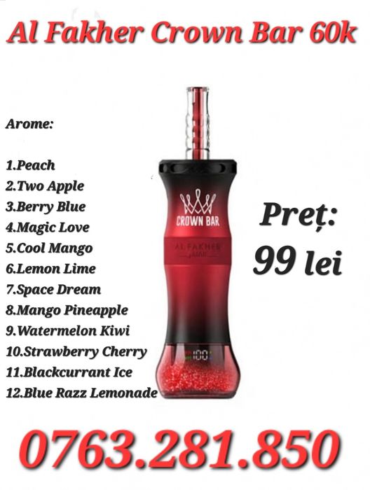 Al Fakher Crown Bar 60kk Delux, Vape-uri ORIGINALE și sigilate
