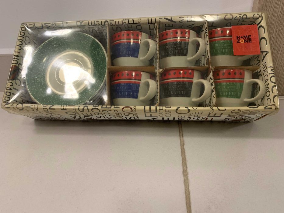 Set 6 cesti si  farfurioare ceramica pentru cafea, Home Zone, nou