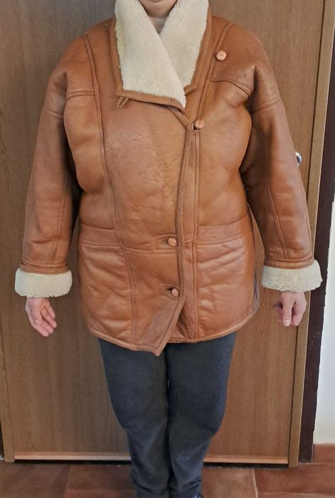 дамско палто кожух, естествена телешка кожа, кафяво супер