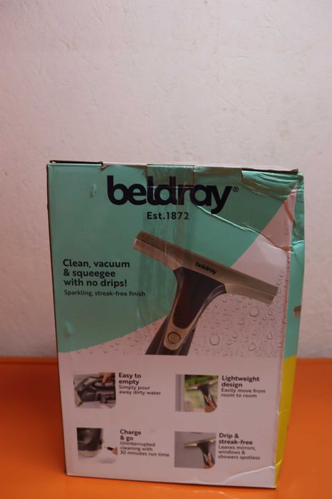 Безжична прахосмукачка за прозорци Beldray Titanium с гумена глава - резервоар 60 мл, без капки и следи, до 30 минути работа, акумулаторна, лека