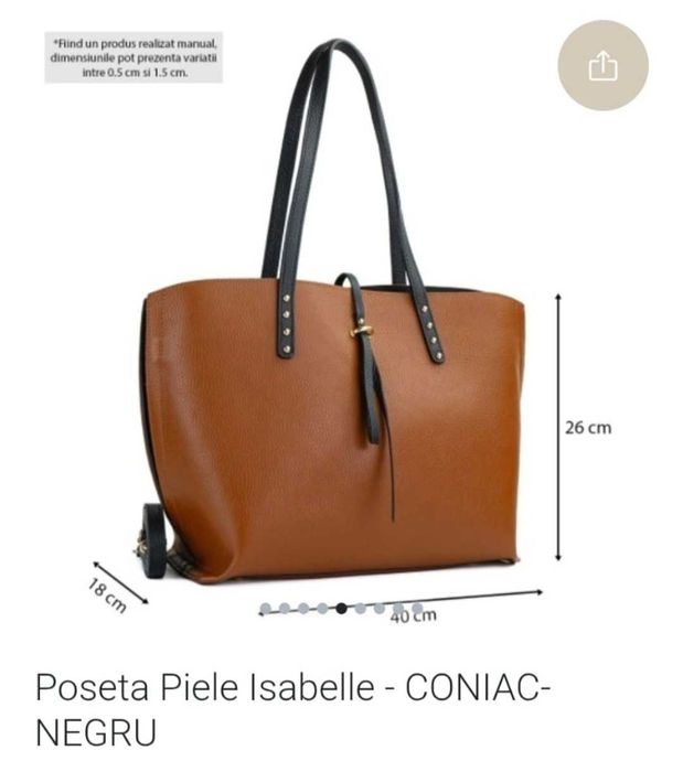 Poșetă piele Isabelle coniac cu accente negre- Poseta Făgăraș