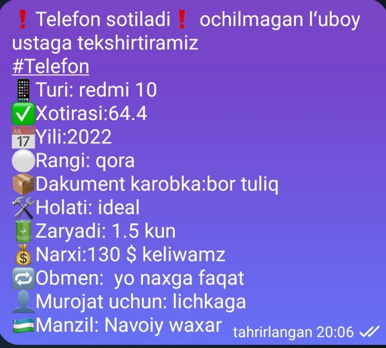 Redmi 10  ochilmagan pul kerakligi uchun sotilyapti