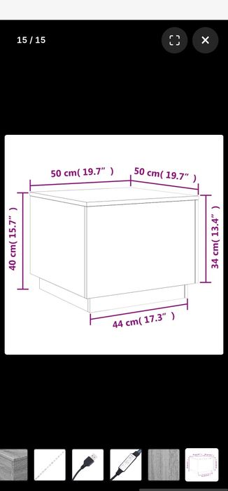Маси за кафе 2.бр с LED осветление, сив сонома, 50x50x40 см чисто нови от Германия