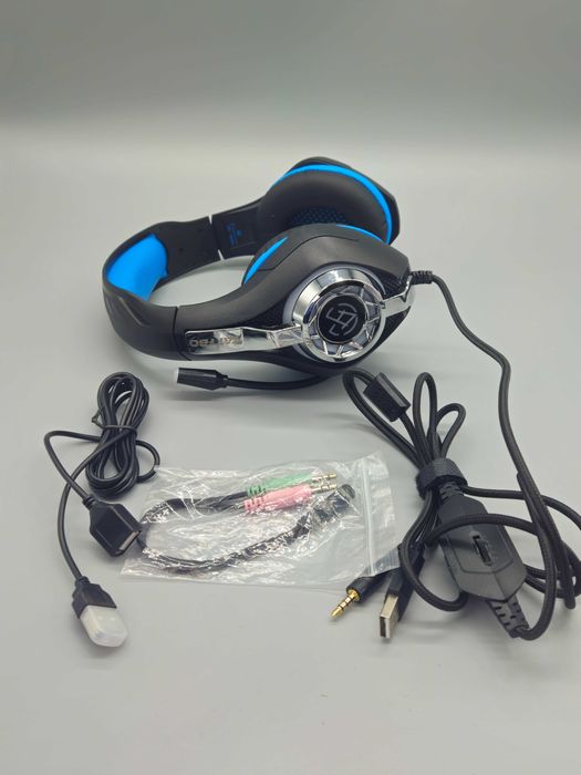 Геймърски слушалки с микрофон, 3.5 мм, LED, сплитер, USB удължител