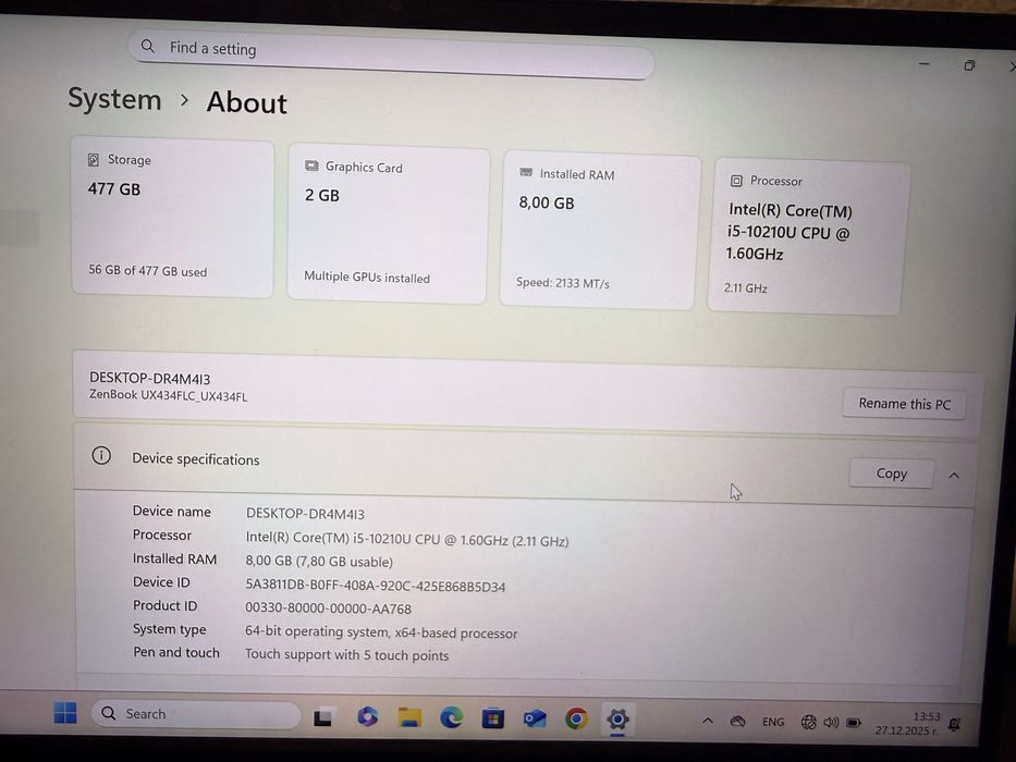 ASUS ZenBook 14” UX434F - i5 / 8GB RAM / 512GB SSD / Windows 11 Pro