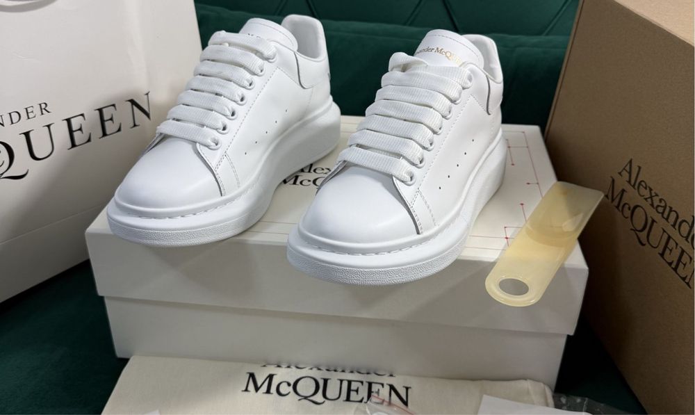 Adidasi Alexander Mcqueen piele naturala albi full