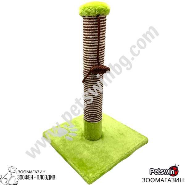 Драскало за Коте - с играчка Мишка - 31см/31см/48см - Зелена разцветка