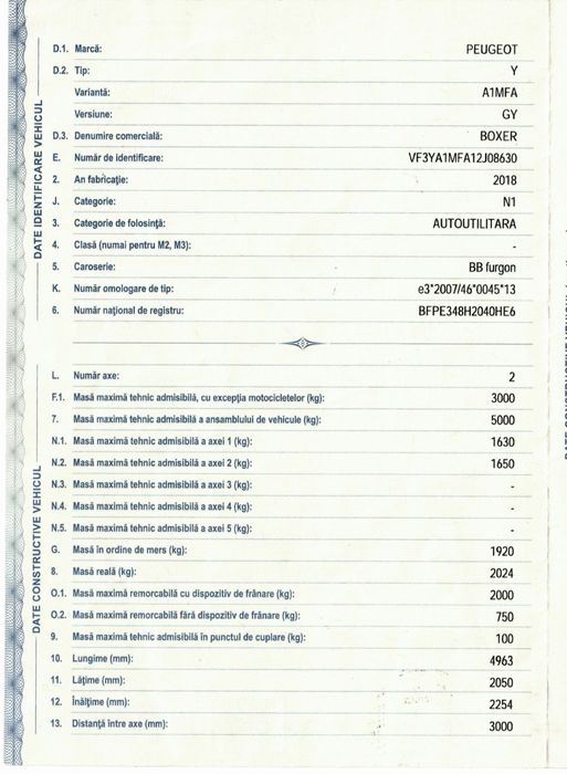 Peugeo Boxer BB Furgon Primul Propietar