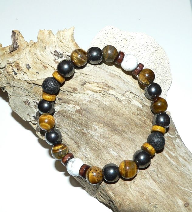 Стилна мъжка гривна от полускъпоценни камъни и минерали ръчна изработк