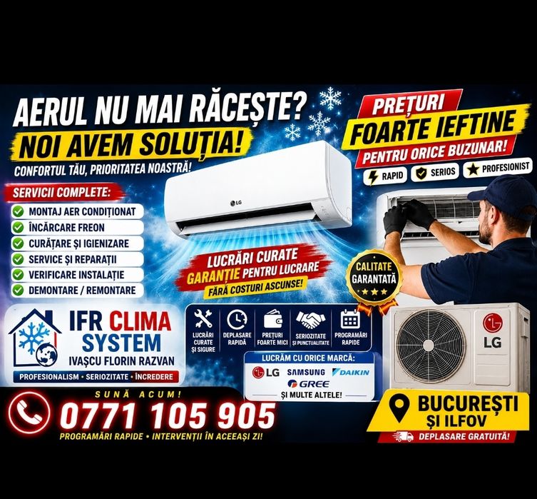 Montaj Aer condiționat încărcare freon 250 lei