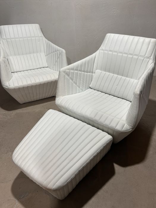 Ligne Roset Facett дизайнерски винтидж кожени мебели в бял цвят