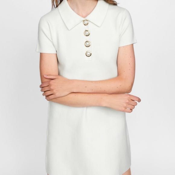 Rochie ZARA tricotata pulovar alb murdar marimea L 150 RON