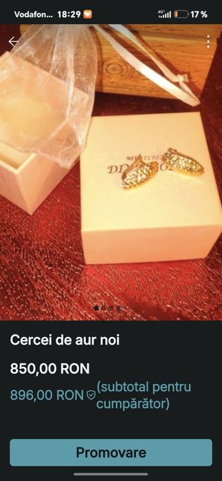 Cercei aur noi, cu certificat de  garamtie