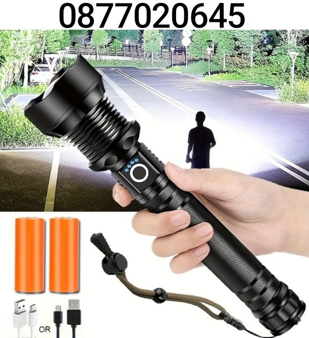 Мощен прожектор XHP90 тактически лед фенер P90 зареждане USB къмпинг