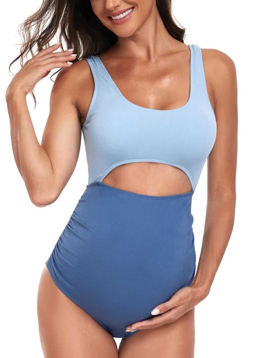 Цял бански за бременни, цвят - син, размер S