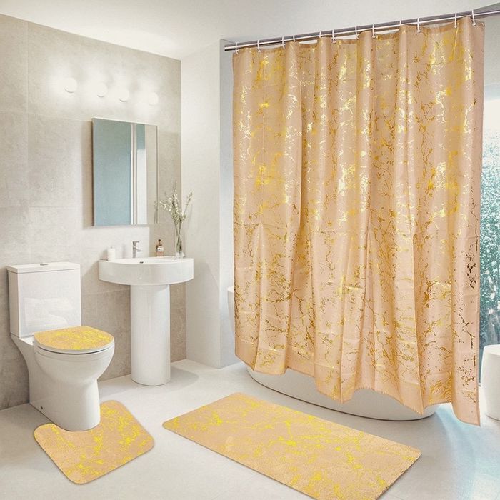 Коврики для ванной комнаты и зановеска для душа, комплект 4в1