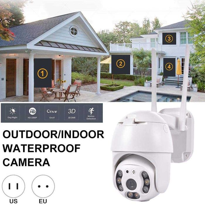 Водоустойчива Външна въртяща камера 2MP-8LED с 2 антени