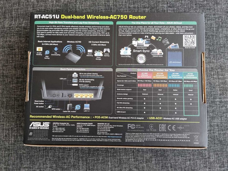 Рутер ASUS RT-AC51U /750AC Dual-band, WI-FI 5