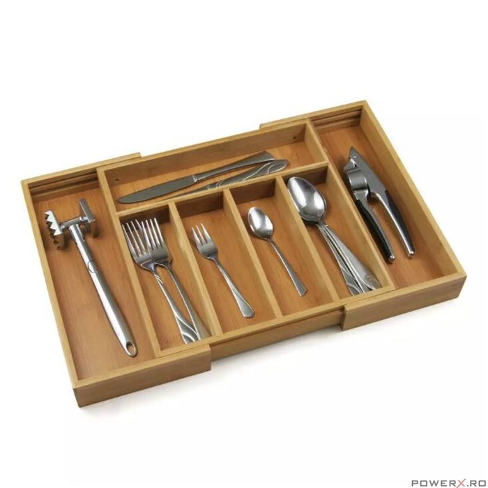 Cutie pentru tacamuri 7 compartimente, din bambus, pentru sertar,