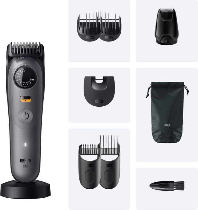 ПРОМО Нов 2г Гаранция Водоустойчив Тример за Брада Braun Beard Trimmer Seria 5 BT5560, до 120 мин. Работа