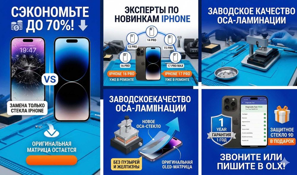 Замена стекла дисплея iphone/айфон