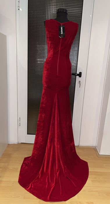 Rochie de seara Bogas cu trena,catifea rosie