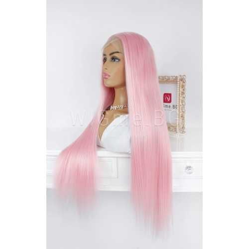 Дълга права розова лейс фронт перука Роузи