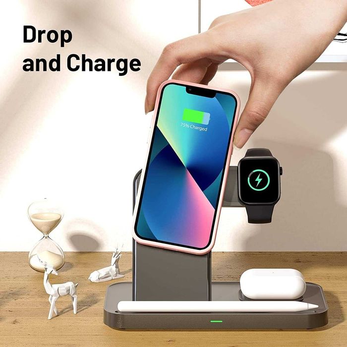 4 в 1 безжично зарядно устройство,iPhones,iWatch всички QI-съвместими