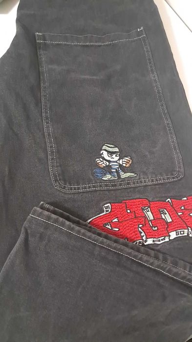 Рядки Baggy Hip-Hop Дънки с масивни бродерии (Y2K стил) – XL