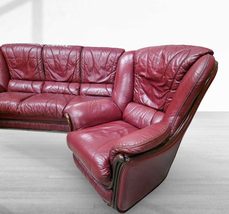 Холова гарнитура от естествена кожа - триместен диван и два фотьойла