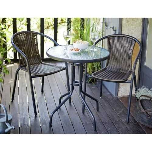 Градински комплект – маса с 2 стола цвят черен и кафяв