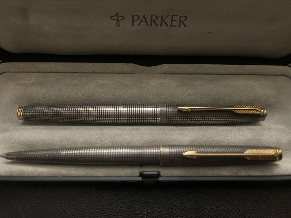 Stilou și pix parker cap & barel USA argint/ aur 585