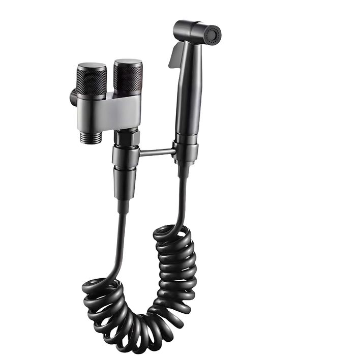 Set Dus Igienic Gri Antracit pentru WC/Bideu – Robinet Dublu Cald/Rece