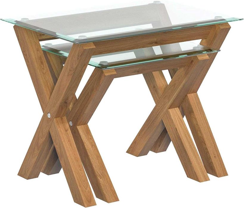 Комплект холни маси 2 в 1 – дъб и стъкло, модерен дизайн
