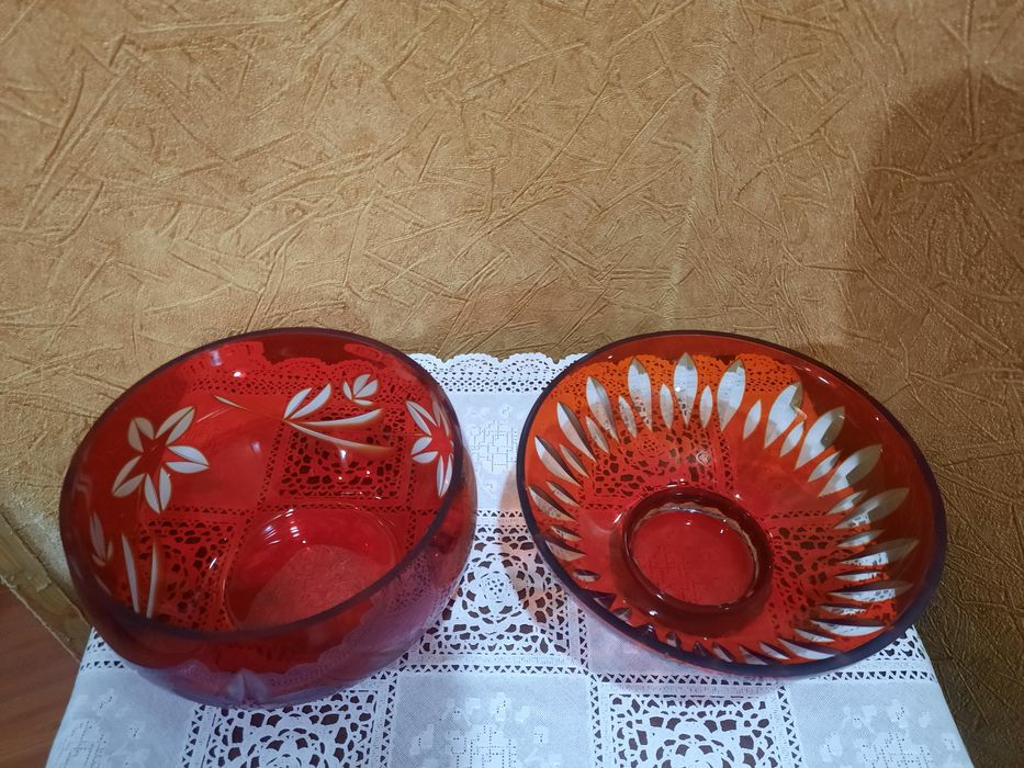 Винтажные конфетницы, рубиновые, алмазная резка. Состояние отличное, б