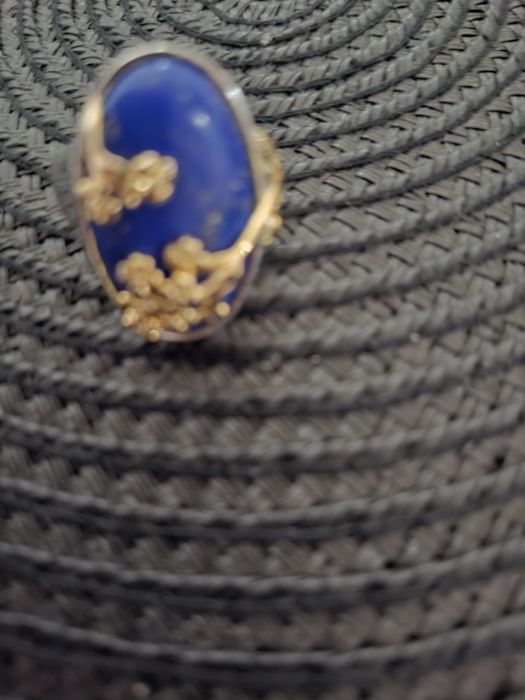 Inel lapis lazuli otel placat cu aur si argint m 19