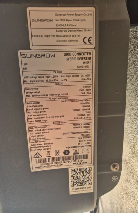 Трифазен хибриден инвертор Sungrow SH10RT