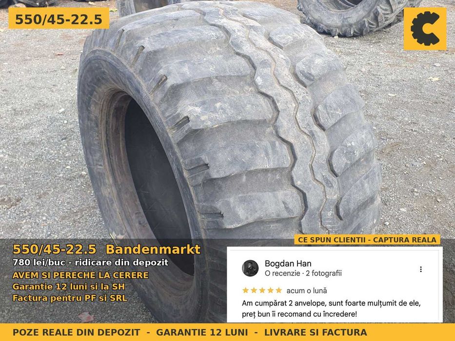 Anvelope Cauciucuri 550/45-22.5 550/45 22.5 550 45 22.5 550/45R22.5 5504522 Bandenmarkt Remorca Implement Flotatie SH Second Hand OFERTA Pret Bun