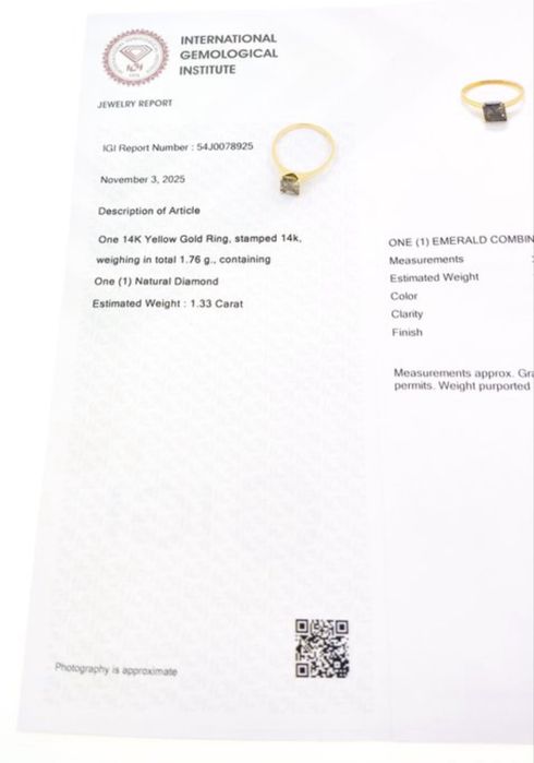 Inel cu diamant fancy natural 1.33 ct, emerald cut, certificat IGI