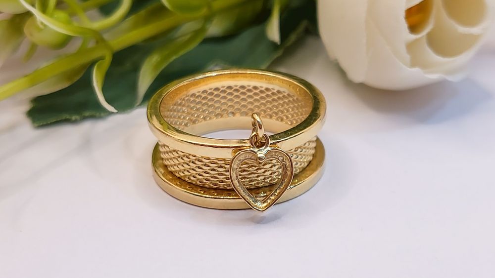 Inel tip verighetă din aur de 14K cu accesoriu inimă mărimea 57