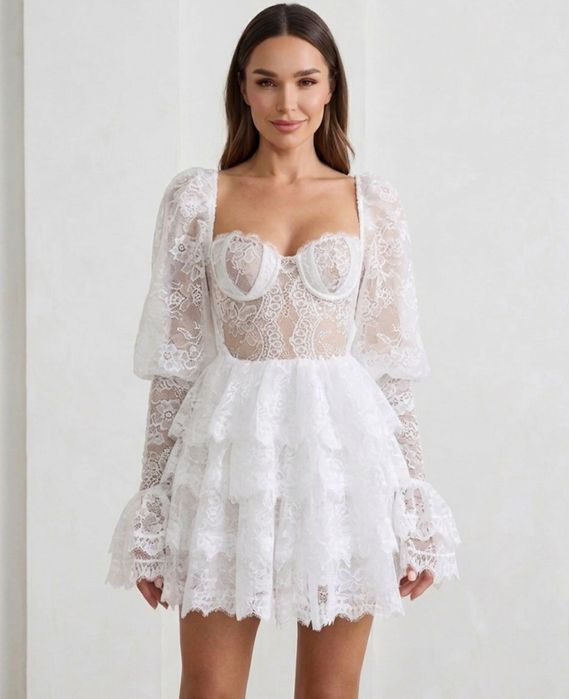 Чисто Нова! - Елегантна бяла рокля от дантела
