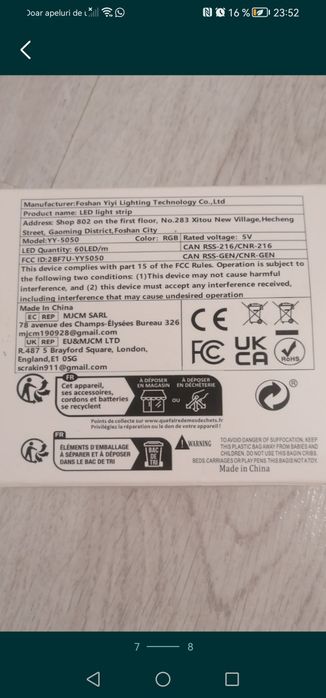 Banda led RGB 5m,cu control pe fir, nou în cutie