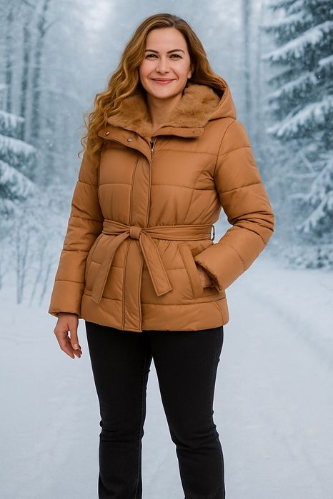 Calvin Klein  зимно яке  качулка , цвят камел/кафяв М