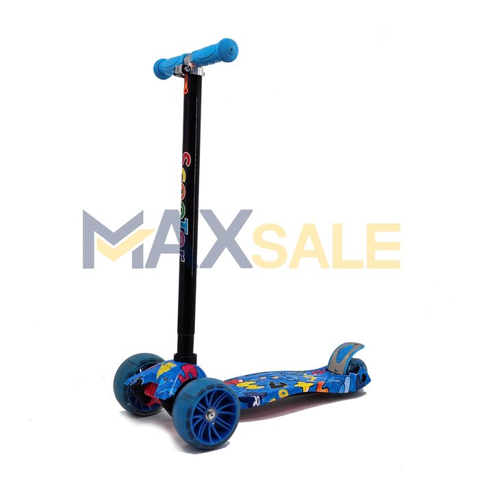 Детска тротинетка 3 светещи колела синьо / многоцветно триколка колело