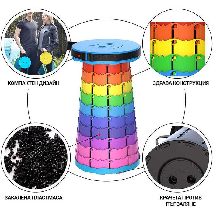 Стабилна сгъваема табуретка до 150кг тип чанта